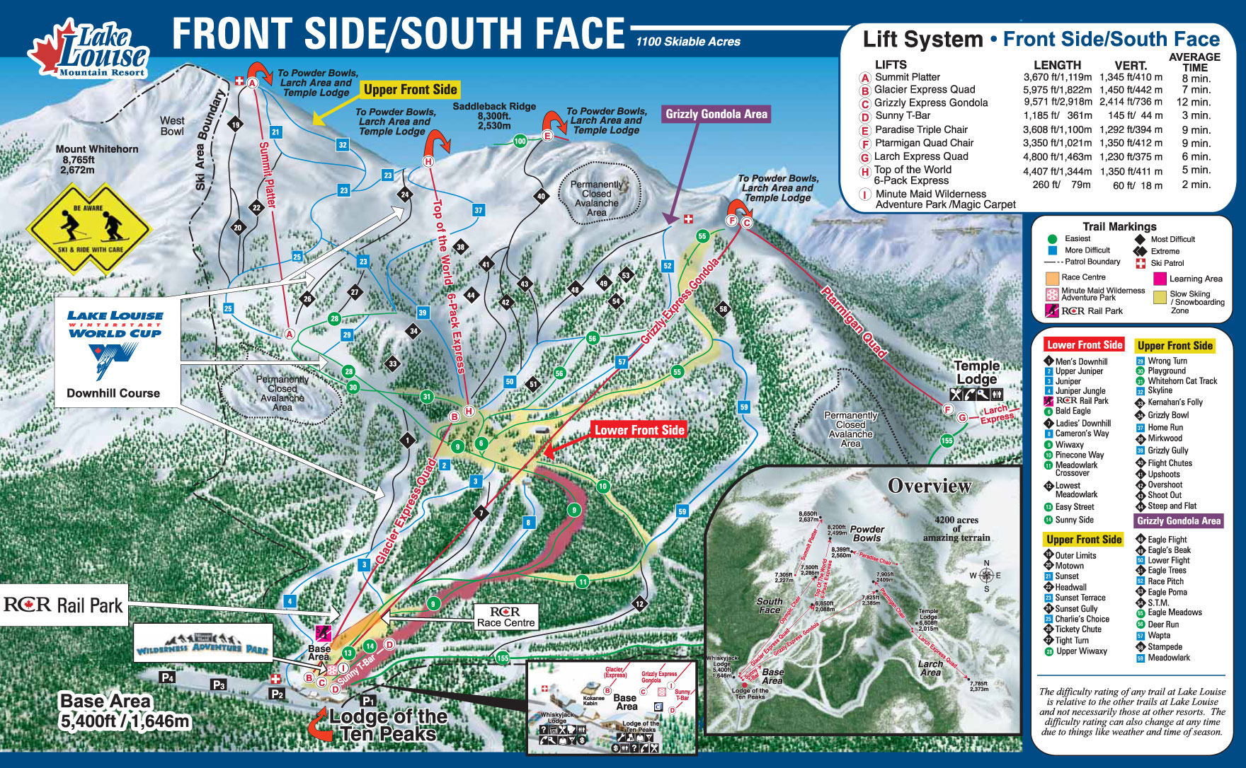 Lake Louise Piste Map - Front Side/South Face